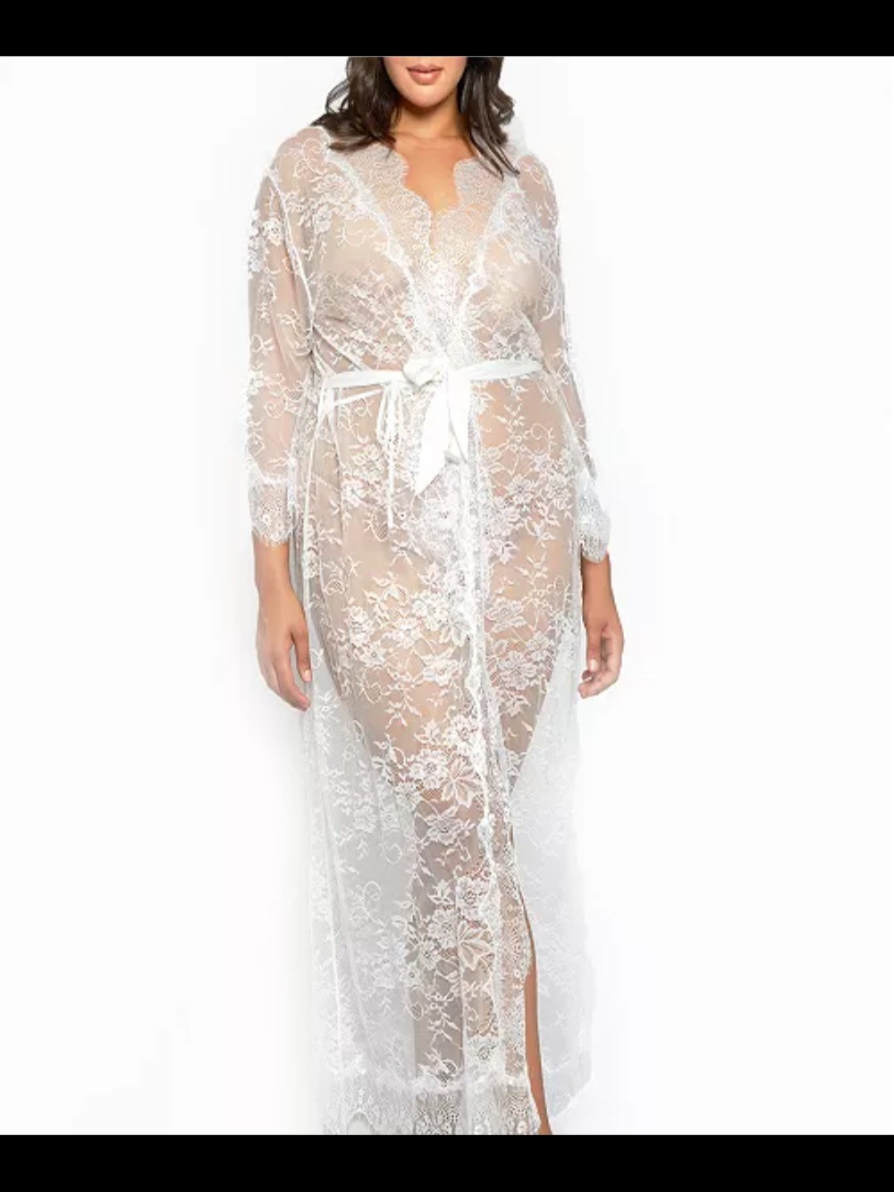 iCollection Plus Size 3x Jasmine Eyelash Lace Maxi Robe Wedding Lingerie